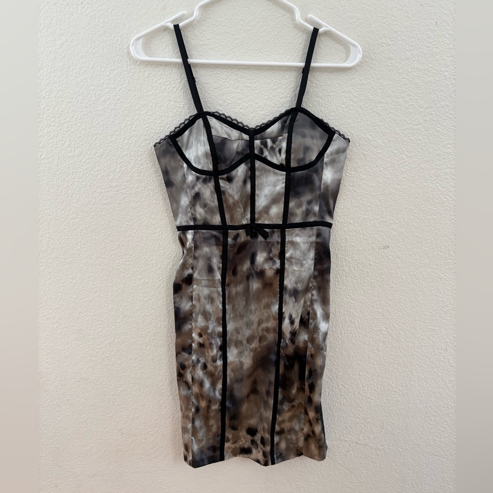 Vintage Y2K Guess Print Satin Boned Corset Mini Slip Dress Size 2